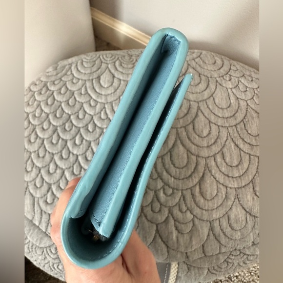 EUC🩵Saint Laurent Paris Blue Glacier Leather Y Line Flap Wallet - Picture 8 of 15